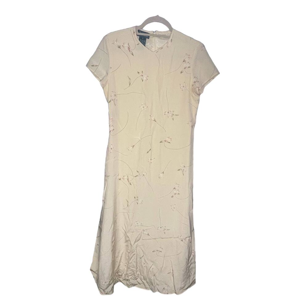 Lauren Ralph Lauren Cream Floral Cap-Sleeve Midi Dress